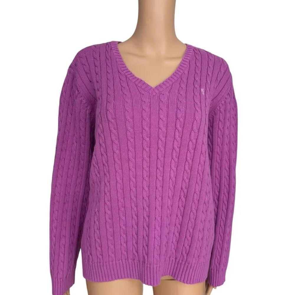 Lauren Ralph Lauren Cable-KnitSweater vibrant purple shade LRL embroidery sz 2X